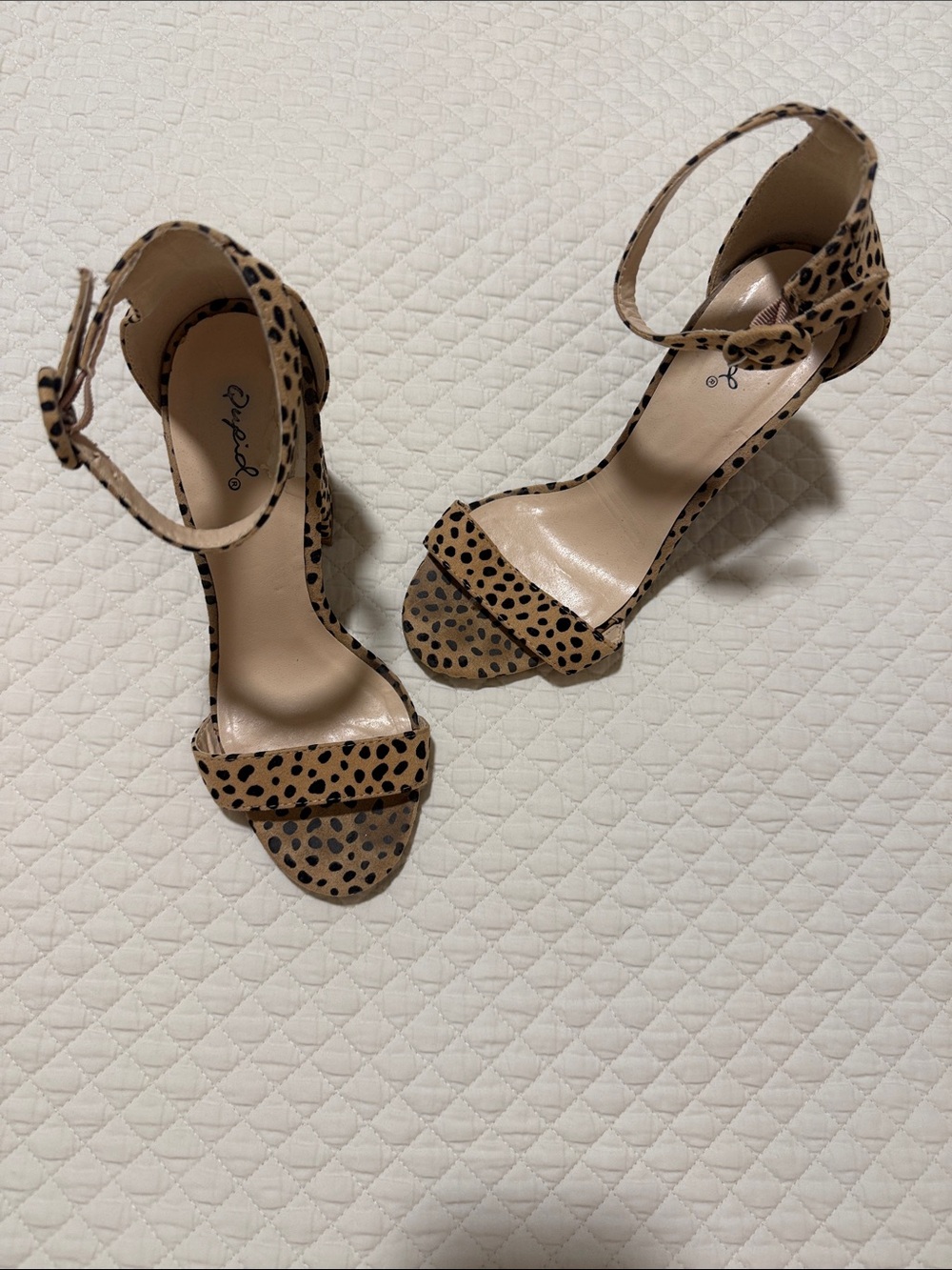 Qupid Tan Leopard Print Ankle-Strap Sandal Heels
